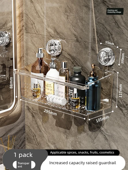 Vakumlu Banyo Rafı - Duvara Monte - Şeffaf - 1 Adet