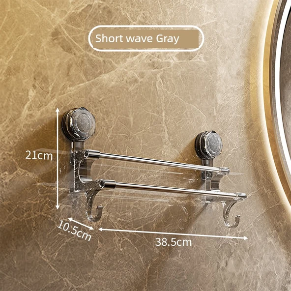 Vantuzlu Çift Havlu Askısı - Kısa 38.5cm - Gri