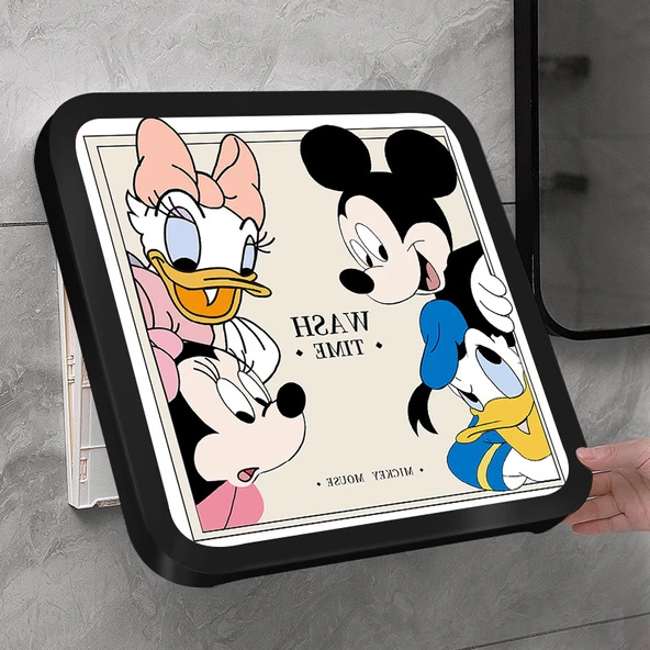 Duvara Monte Katlanabilir Banyo Rafı - Mickey Harika Ev Kristal (Siyah Kutu)