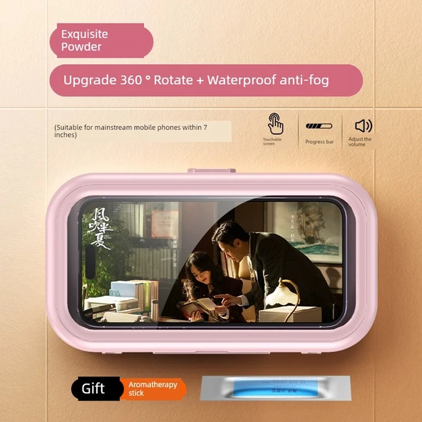 Su Geçirmez Banyo Telefon Tutucu - İnce Pudra - Geri Çekilebilir +360° Döner