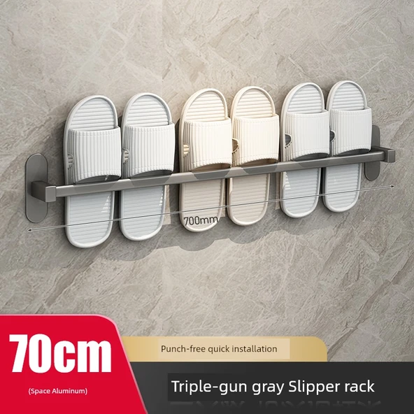 Banyo Havlu Rafı - Deliksiz - Füme Alüminyum - Terlik Rafı - 70cm