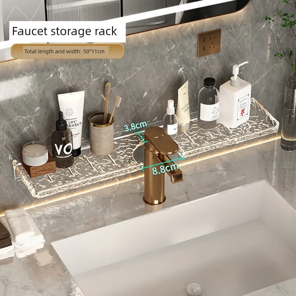 Banyo Tezgahı Saklama Rafı - Amber Musluklu - 50cm