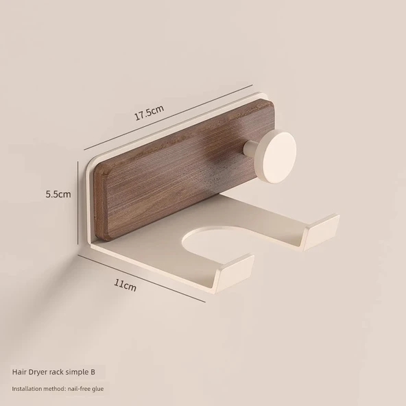 Ceviz Ahşap Banyo Tipi Saç Kurutma Makinesi Rafı - Maillard Minimalist Saç Kurutma Makinesi Rafı B