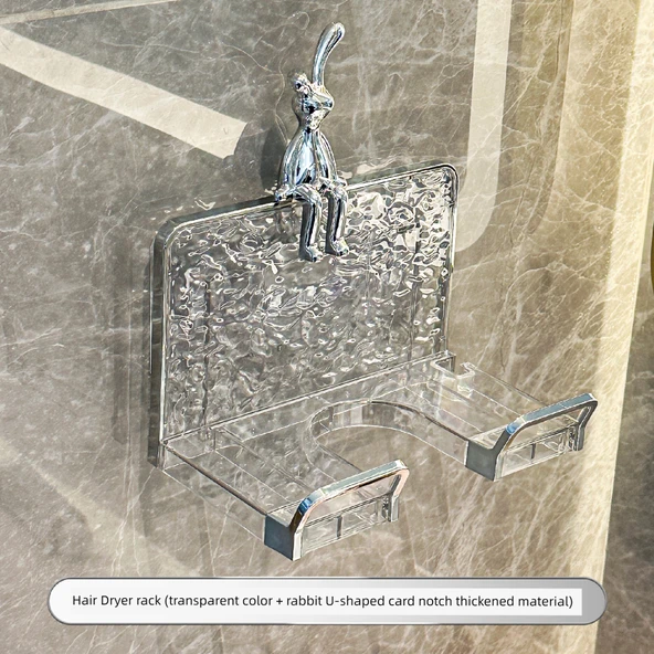 Banyo Duvar Tipi Saç Kurutma Makinesi Askısı - Şeffaf - Tavşanlı Basit Model