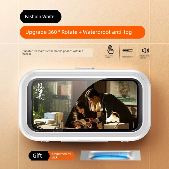 Su Geçirmez Banyo Telefon Tutucu - Moda Beyazı - Geri Çekilebilir +360° Döner