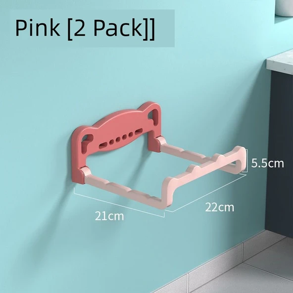 Katlanabilir Lavabo Rafı - Pembe 2'li Paket - Deliksiz Banyo Organizeri