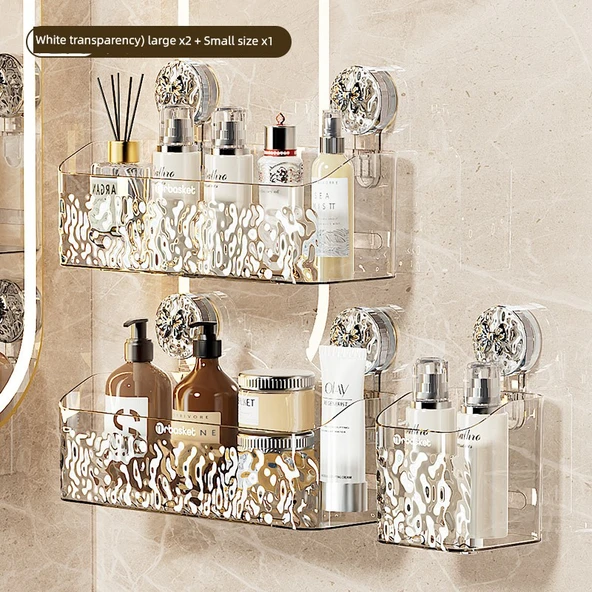 Vantuzlu Askılı Banyo Rafı - 2 Büyük + 1 Küçük Boy Beyaz