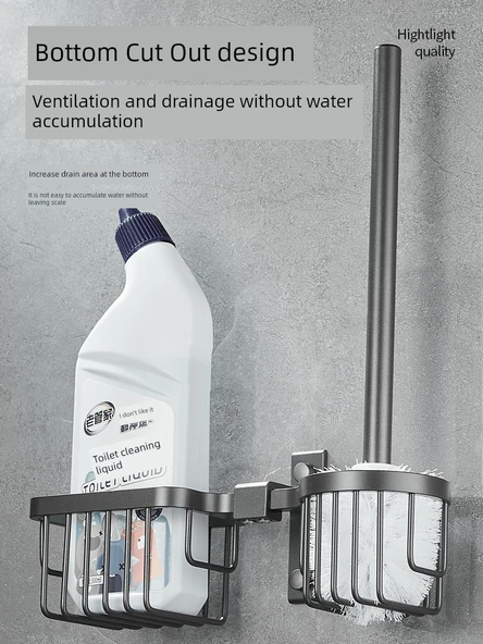 Deliksiz Duvara Monte Tuvalet Fırçası ve Saklama Rafı - Füme Gri - Resim 5