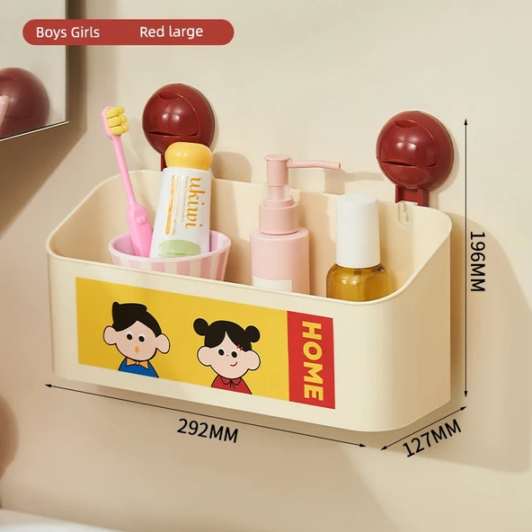 Vantuzlu Banyo Rafı - Erkek ve Kız Çocuk Kırmızı Büyük Boy