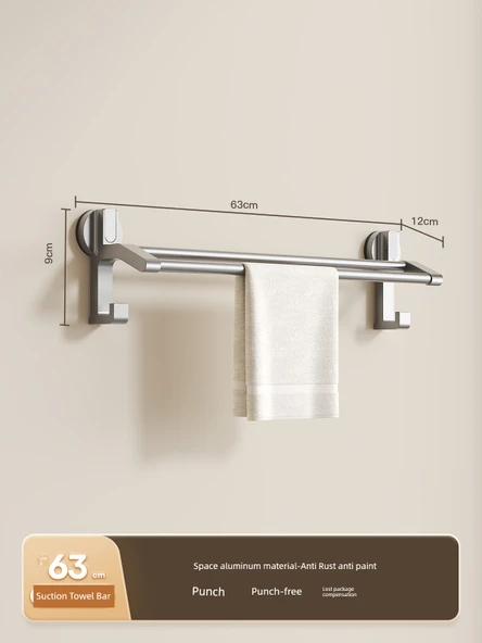 Vantuzlu Havluluk - Alüminyum Çift Havlu Barı - 63cm