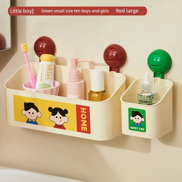 Vantuzlu Banyo Rafı - Küçük Erkek Yeşil Küçük + Erkek Kız Kırmızı Büyük