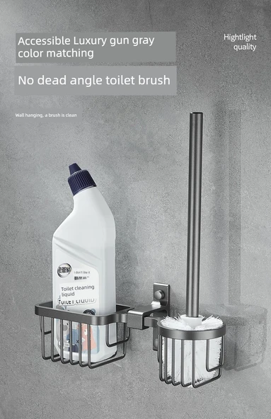 Deliksiz Duvara Monte Tuvalet Fırçası ve Saklama Rafı - Füme Gri - Resim 7