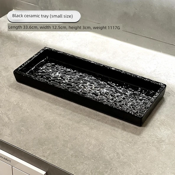 Banyo Kozmetik Tepsisi - Seramik Tepsi - Siyah - Küçük Boy - Altı Kaymaz