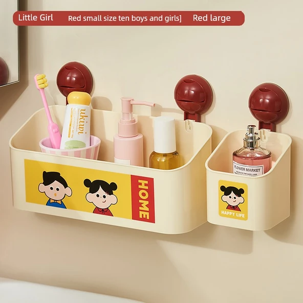 Vantuzlu Banyo Rafı - Küçük Kız Kırmızı Küçük + Erkek Kız Kırmızı Büyük