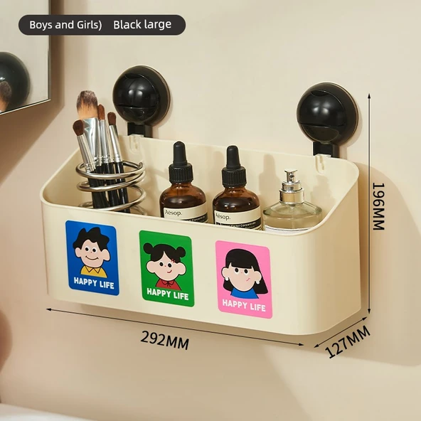 Vantuzlu Banyo Rafı - Erkek ve Kız Çocuk Siyah Büyük Boy
