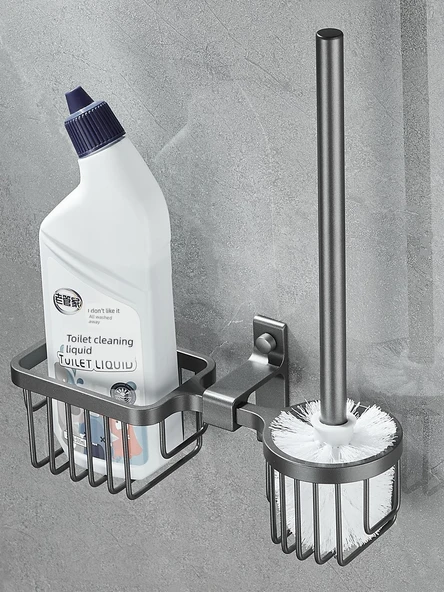 Deliksiz Duvara Monte Tuvalet Fırçası ve Saklama Rafı - Füme Gri - Resim 2