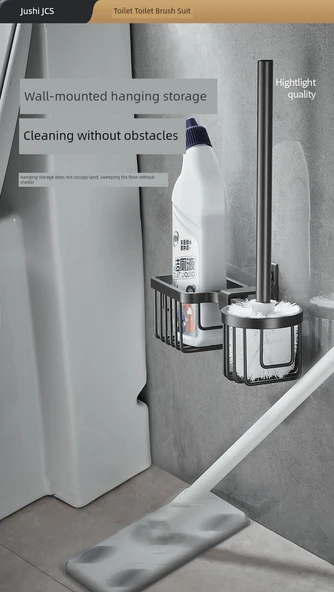 Deliksiz Duvara Monte Tuvalet Fırçası ve Saklama Rafı - Füme Gri - Resim 10