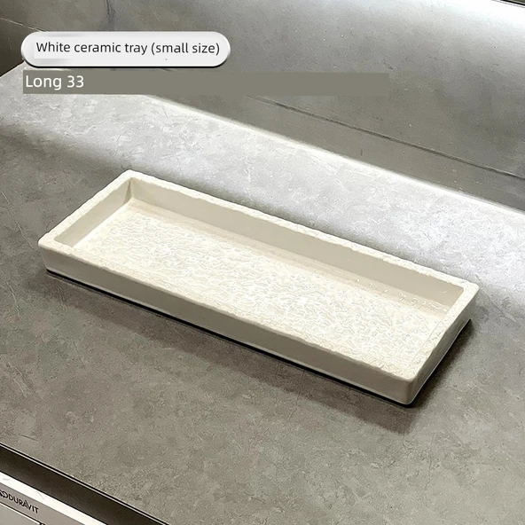 Banyo Kozmetik Tepsisi - Seramik Tepsi - Beyaz - Küçük Boy - Altı Kaymaz