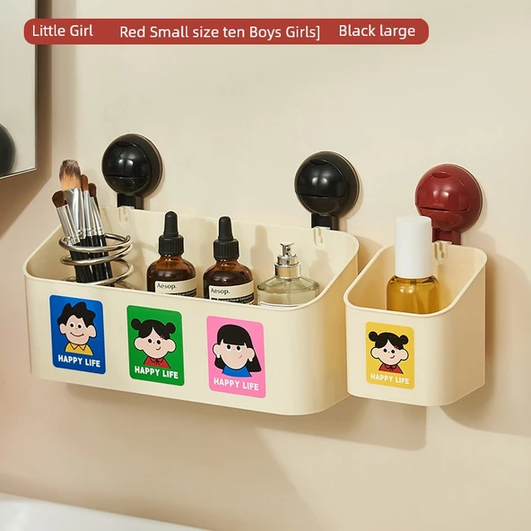 Vantuzlu Banyo Rafı - Küçük Kız Kırmızı Küçük + Erkek Kız Siyah Büyük