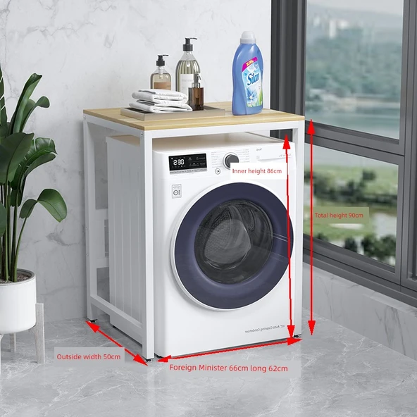 Çamaşır Makinesi Üstü Rafı - Beyaz Raf Açık Ceviz (50cm)