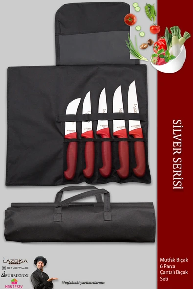 Lazbisa Silver Serisi Çantalı 5 Li Mutfak Bıçak Seti Gastronomi Mutfak Bıçak Seti ( Mft-254)