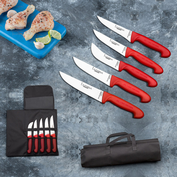 Lazbisa Mutfak Bıçak Seti Et Ekmek Kıyma Sebze Bıçağı - Çantalı Silver Serisi
