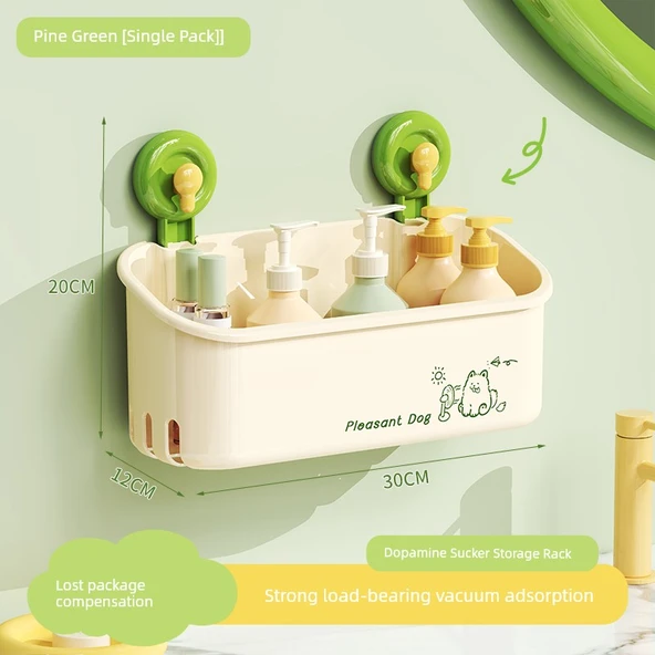 Vakumlu Banyo Rafı - Deliksiz Montaj - Çam Yeşili, Tekli Paket