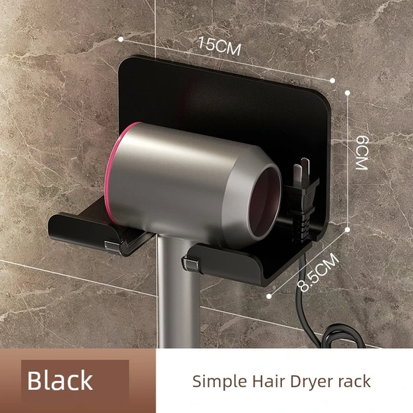 Deliksiz Banyo Saç Kurutma Makinesi Rafı - Siyah