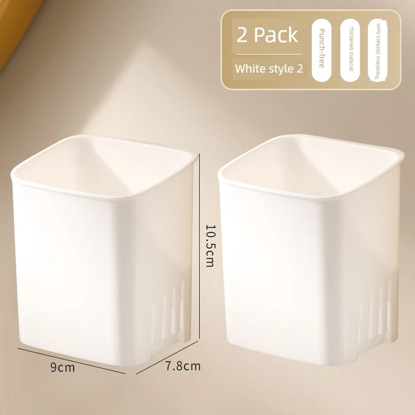 Duvara Monte Banyo Organizer Rafı - Büyük Beyaz - 2'li Paket - Drenaj Plakasız