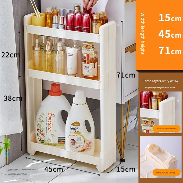 Ultra Dar Boşluk Rafı - 15cm Genişletilmiş 3 Katlı Yüksek Tavansız