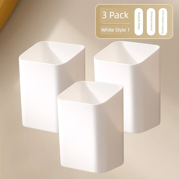 Duvara Monte Banyo Organizer Rafı - Küçük Beyaz - 3'lü Paket