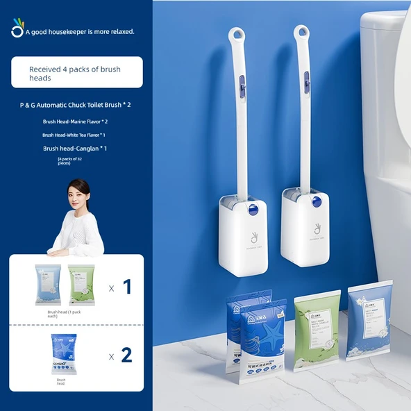 2 Adet Otomatik Kapaklı Klozet Fırçası - 16 Okyanus + 8 Beyaz Çay + 8 Canglan Tablet