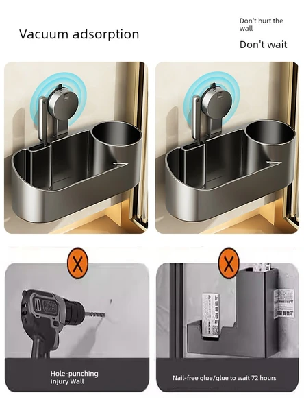 Vantuzlu Klozet Fırçası Seti - Metalik Gri, Raflı ve Tuvalet Kağıtlıklı (Model 2) - Resim 3