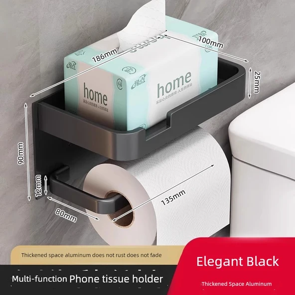 Duvara Monte Banyo Tuvalet Kağıdı Tutucu - Siyah Kenarlı Çift Katlı