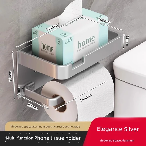 Duvara Monte Banyo Tuvalet Kağıdı Tutucu - Gümüş Kenarlı Çift Katlı
