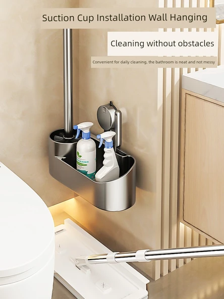 Vantuzlu Klozet Fırçası Seti - Metalik Gri, Raflı ve Tuvalet Kağıtlıklı (Model 2) - Resim 6