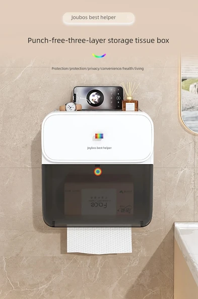 Su Geçirmez Tuvalet Kağıdı Tutucu - Yıldız Gri - Tek Katmanlı Çekmeceli - Resim 7