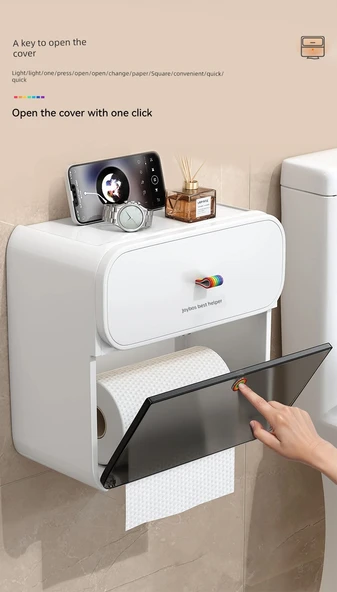 Su Geçirmez Tuvalet Kağıdı Tutucu - Yıldız Gri - Tek Katmanlı Çekmeceli - Resim 9