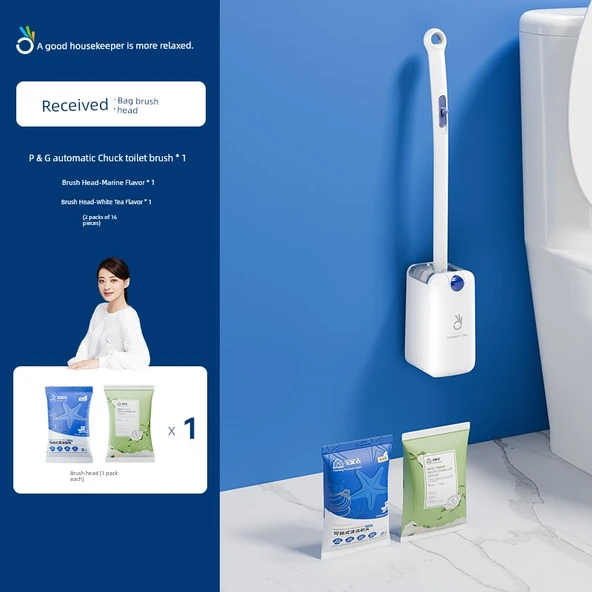 Otomatik Kapaklı Klozet Fırçası Seti - 8 Okyanus + 8 Beyaz Çay Tablet
