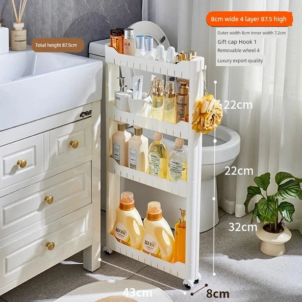 Ultra Dar Boşluk Rafı - 8cm Genişlik 43cm Uzunluk 87.5cm Yükseklik 4 Katlı