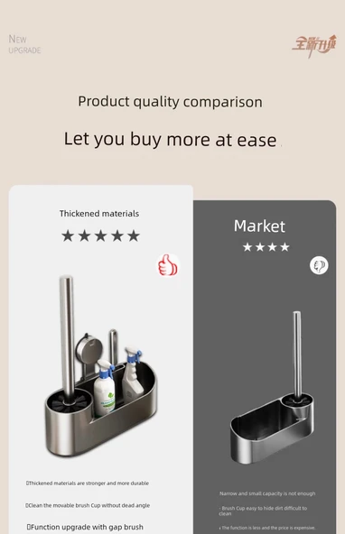 Vantuzlu Klozet Fırçası Seti - Metalik Gri, Raflı ve Tuvalet Kağıtlıklı (Model 2) - Resim 9