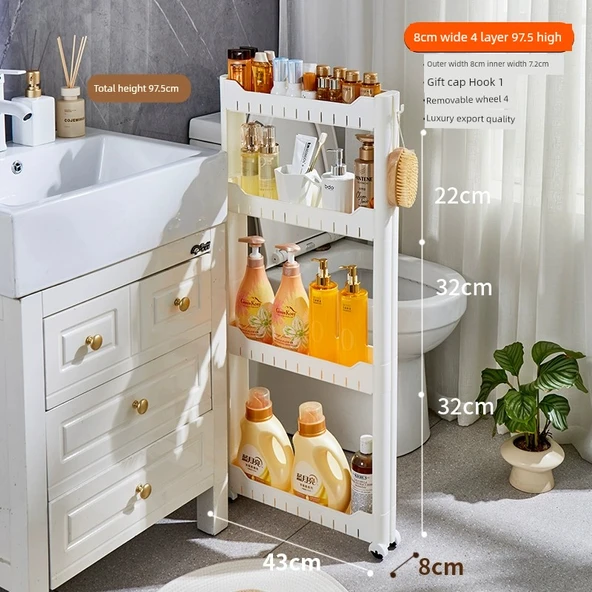 Ultra Dar Boşluk Rafı - 8cm Genişlik 43cm Uzunluk 97.5cm Yükseklik 4 Katlı