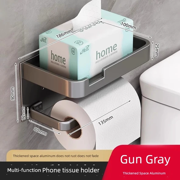 Duvara Monte Banyo Tuvalet Kağıdı Tutucu - Metalik Gri Kenarlı Çift Katlı