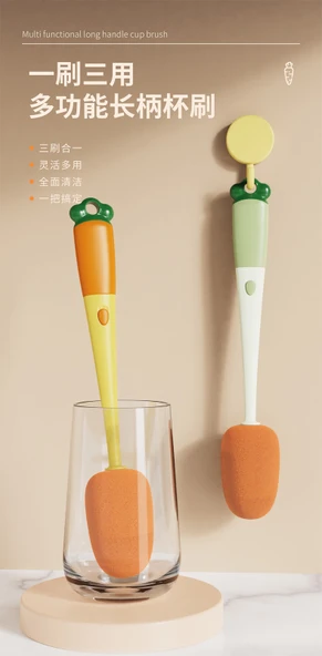 Uzun Saplı Sünger Bardak Temizleme Fırçası - Sarı Fırça + 3m Gümüş Kanca + Pipet Fırçası - Resim 7