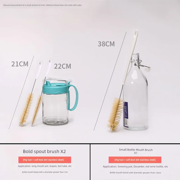 Domuz Yelesi Küçük Şişe Ağzı ve Saplı Musluk Fırçası - 2'li Paket