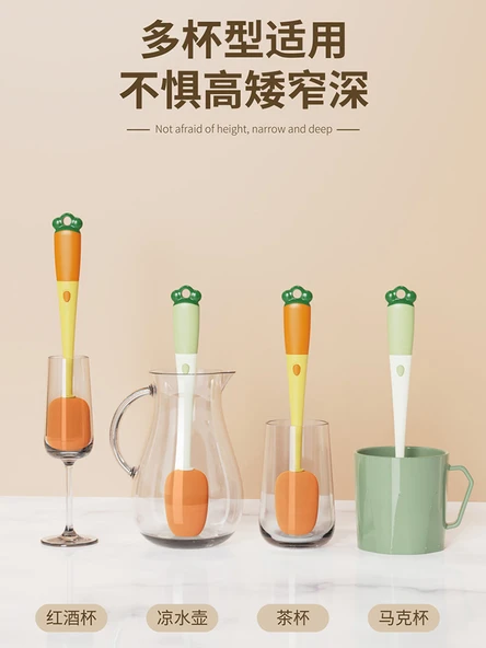 Uzun Saplı Sünger Bardak Temizleme Fırçası - Sarı Fırça + 3m Gümüş Kanca + Pipet Fırçası - Resim 5