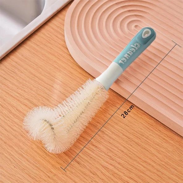 Paslanmaz Çelik Saplı Bardak Temizleme Fırçası - Mavi Saplı Küçük Boy 28cm [1 Adet]