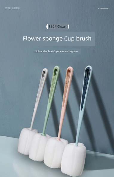 Kalın Uzun Saplı Bardak Fırçası - Pembe (5 Adet) - Resim 5