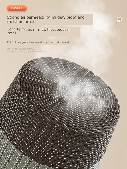 Rattan Çamaşır Sepeti Büyük Boy 42cm - Huş Sarısı (3 Kişilik) - Resim 5