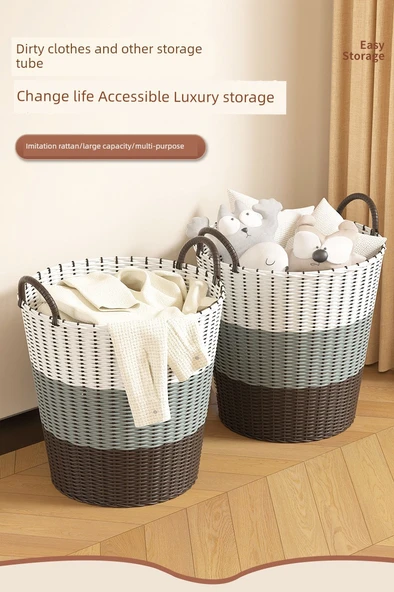 Rattan Çamaşır Sepeti Büyük Boy 42cm - Huş Sarısı (3 Kişilik) - Resim 9